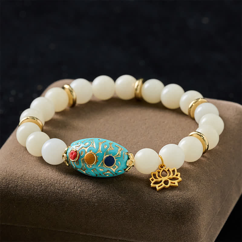 Buddha Stones Bransoletka oświecenia z turkusowym lotosem i nasionami Bodhi - Nasiono Bodhi (Mądrość ♥ Pokój) - image 0