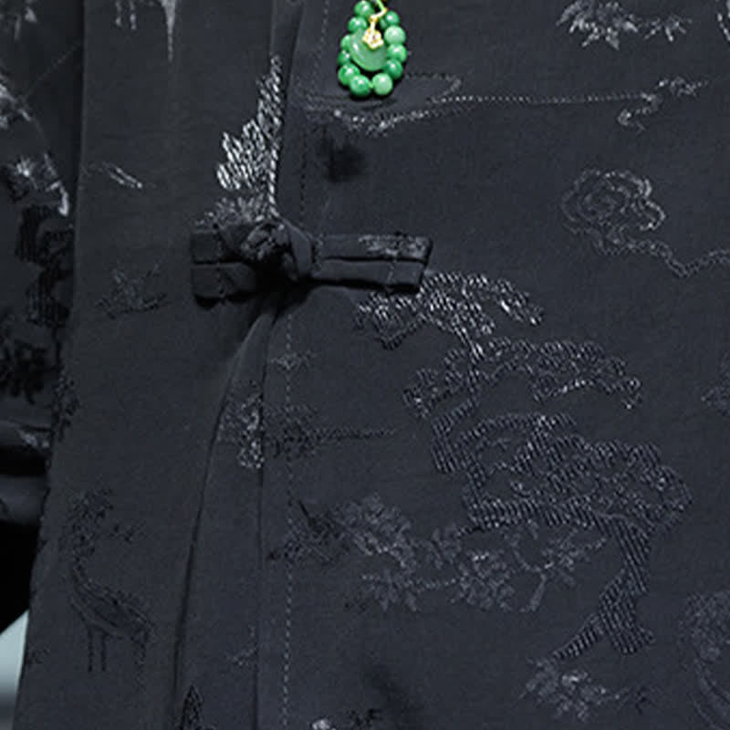 Buddha Stones Koszule męskie w stylu Spring Tang z eleganckim kołnierzykiem typu stójka i żabim guzikiem, z rękawami do łokcia - image 18