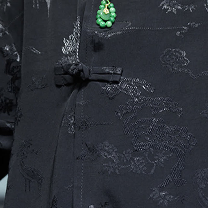 Buddha Stones Koszule męskie w stylu Spring Tang z eleganckim kołnierzykiem typu stójka i żabim guzikiem, z rękawami do łokcia - image 18