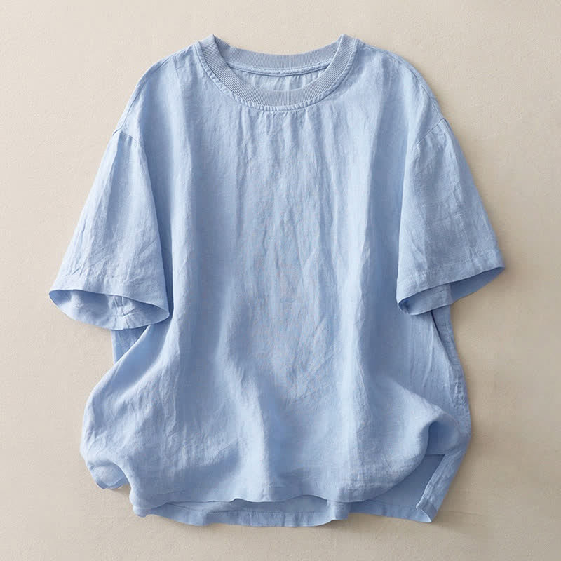 Koszula damska z krótkim rękawem i okrągłym dekoltem w kształcie Buddha Stones - LightSkyBlue - US14, UK/AU18, EU46 (2XL) - image 0