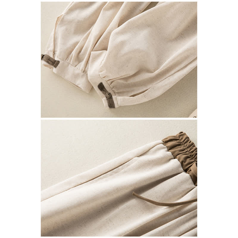 Spodnie haremowe damskie Buddha Stones Plain Cotton Drawstring z kieszeniami - image 2