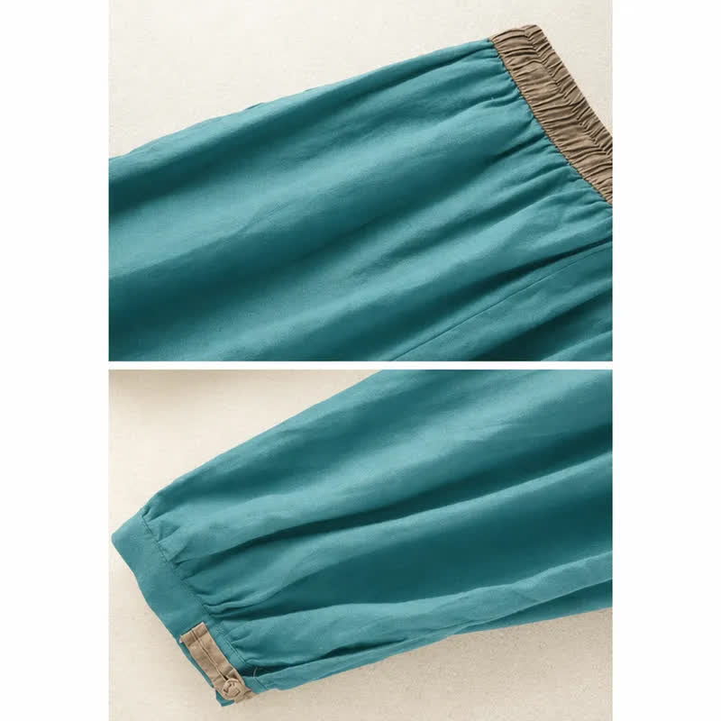 Spodnie haremowe damskie Buddha Stones Plain Cotton Drawstring z kieszeniami - image 14