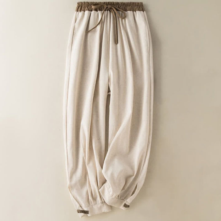 Spodnie haremowe damskie Buddha Stones Plain Cotton Drawstring z kieszeniami - Beżowy - US16, UK/AU20, EU48 (3XL) - image 0