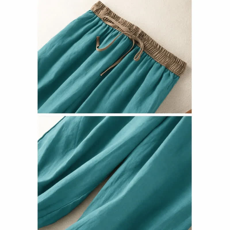 Spodnie haremowe damskie Buddha Stones Plain Cotton Drawstring z kieszeniami - image 10