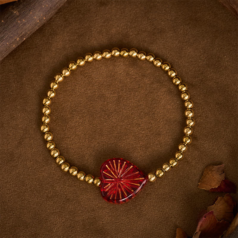 Buddha Stones Bransoletka Liuli Heart Beaded Strength ze stali tytanowej - Czerwony - image 0