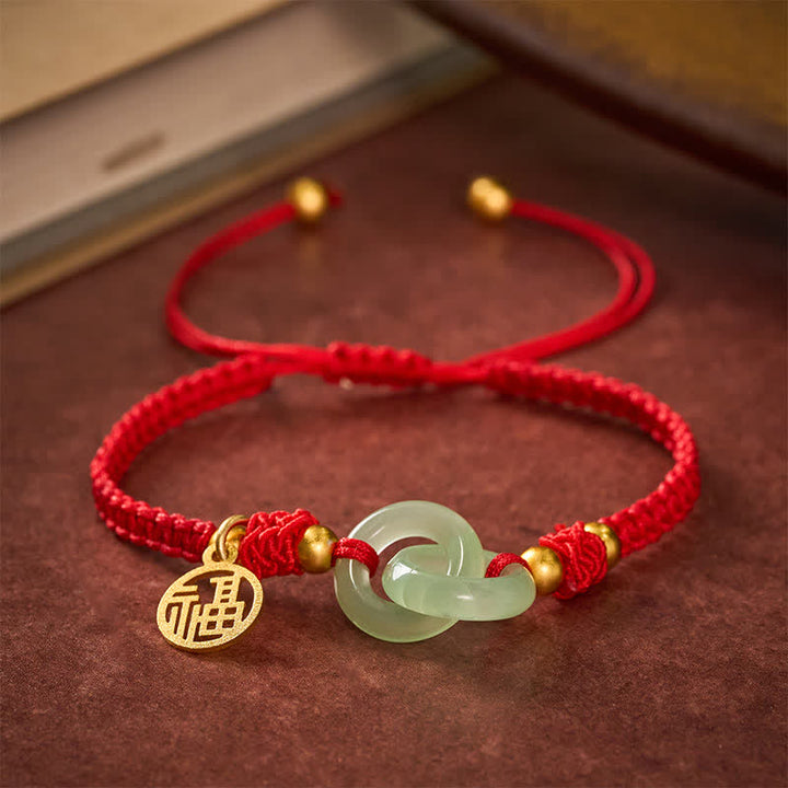 Buddha Stones Miedziana bransoletka z czerwonym sznurkiem z motywem szczęścia Liuli Fu - Charakter Fu (Szczęście ♥ Błogosławieństwo) - image 0