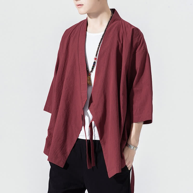 Buddha Stones Letnie, swobodne, minimalistyczne, męskie kimono ze ściągaczem i rękawami do łokci - Cegła ogniotrwała - US/UK/AU46, EU56 (5XL) - image 19