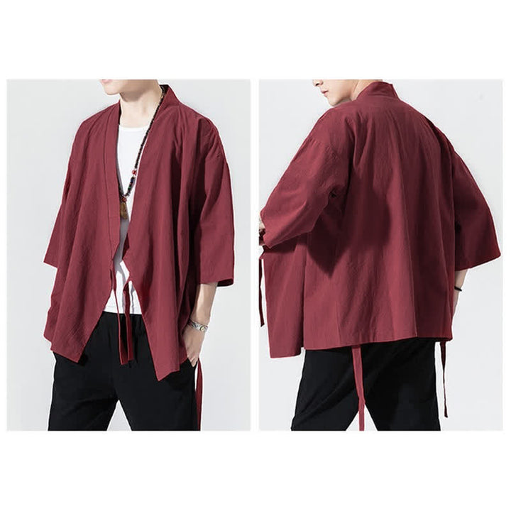 Buddha Stones Letnie, swobodne, minimalistyczne, męskie kimono ze ściągaczem i rękawami do łokci - image 25