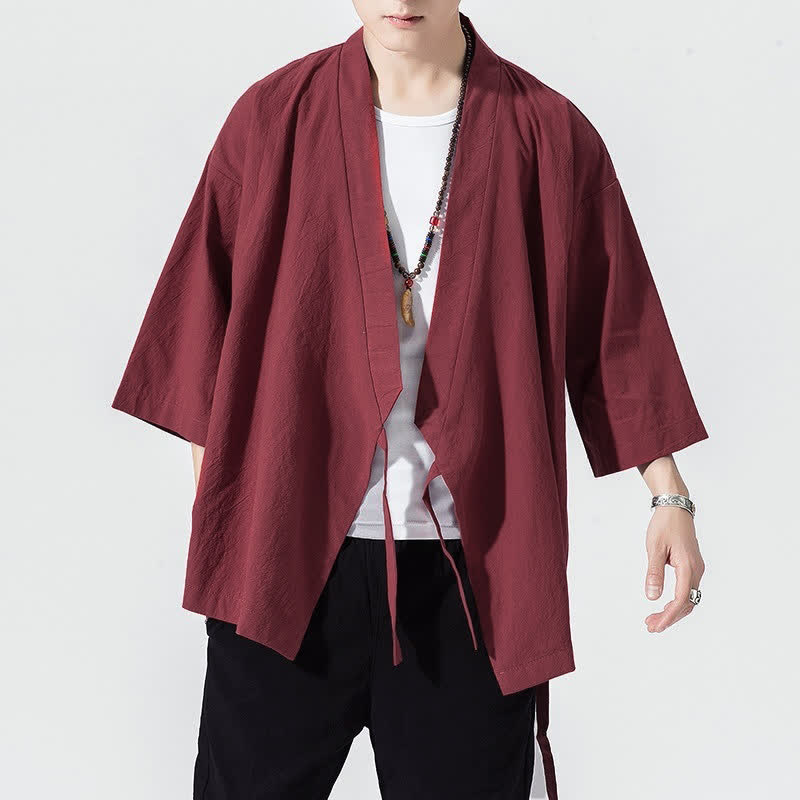 Buddha Stones Letnie, swobodne, minimalistyczne, męskie kimono ze ściągaczem i rękawami do łokci - image 20