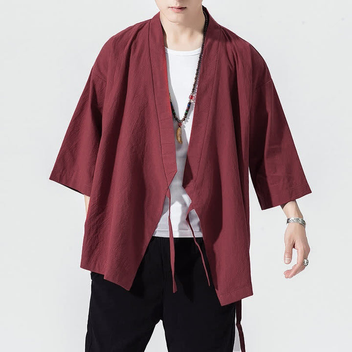 Buddha Stones Letnie, swobodne, minimalistyczne, męskie kimono ze ściągaczem i rękawami do łokci - image 20
