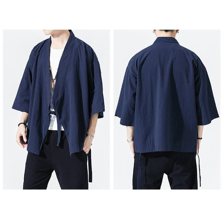 Buddha Stones Letnie, swobodne, minimalistyczne, męskie kimono ze ściągaczem i rękawami do łokci - image 18