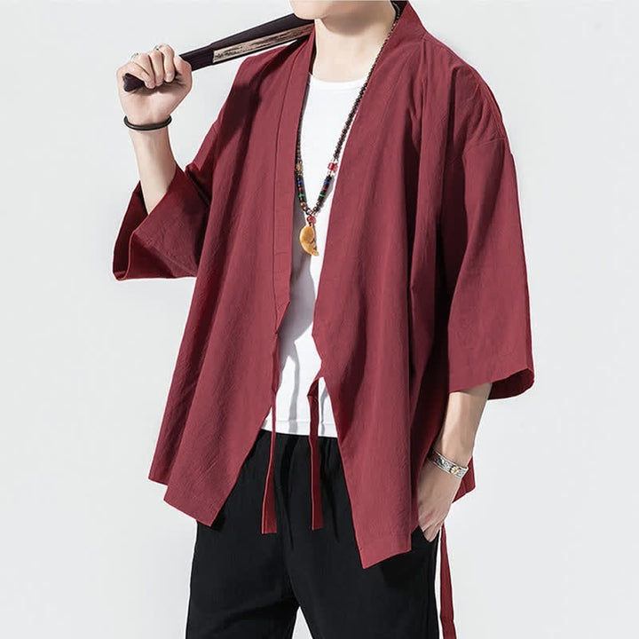 Buddha Stones Letnie, swobodne, minimalistyczne, męskie kimono ze ściągaczem i rękawami do łokci - image 21