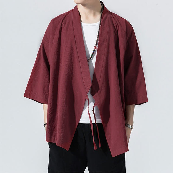 Buddha Stones Letnie, swobodne, minimalistyczne, męskie kimono ze ściągaczem i rękawami do łokci - image 24