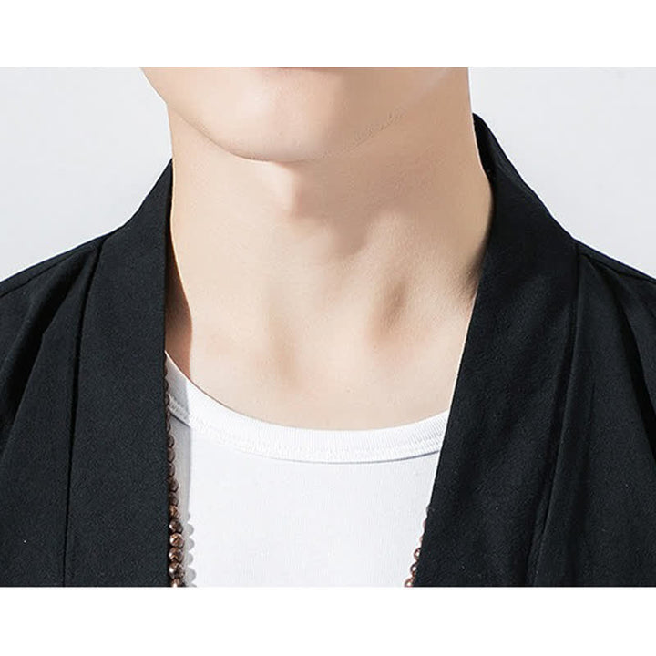 Buddha Stones Letnie, swobodne, minimalistyczne, męskie kimono ze ściągaczem i rękawami do łokci - image 9
