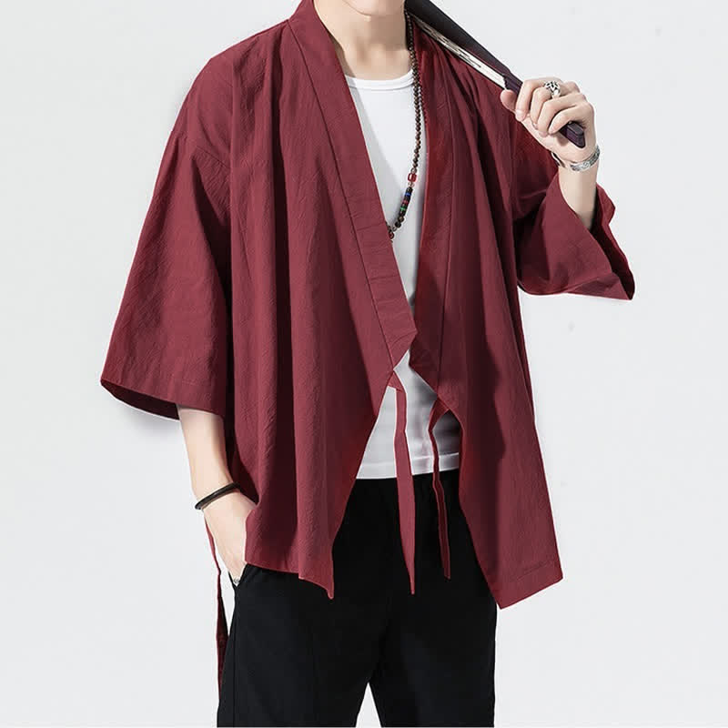 Buddha Stones Letnie, swobodne, minimalistyczne, męskie kimono ze ściągaczem i rękawami do łokci - image 22