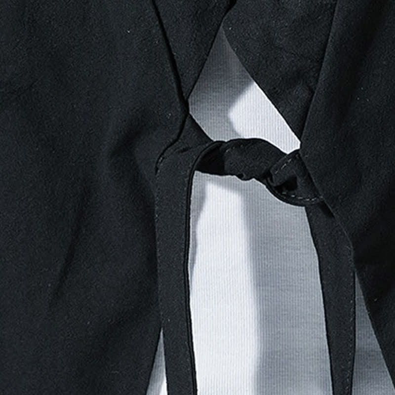Buddha Stones Letnie, swobodne, minimalistyczne, męskie kimono ze ściągaczem i rękawami do łokci - image 11