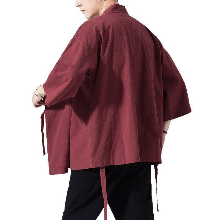 Buddha Stones Letnie, swobodne, minimalistyczne, męskie kimono ze ściągaczem i rękawami do łokci - image 23