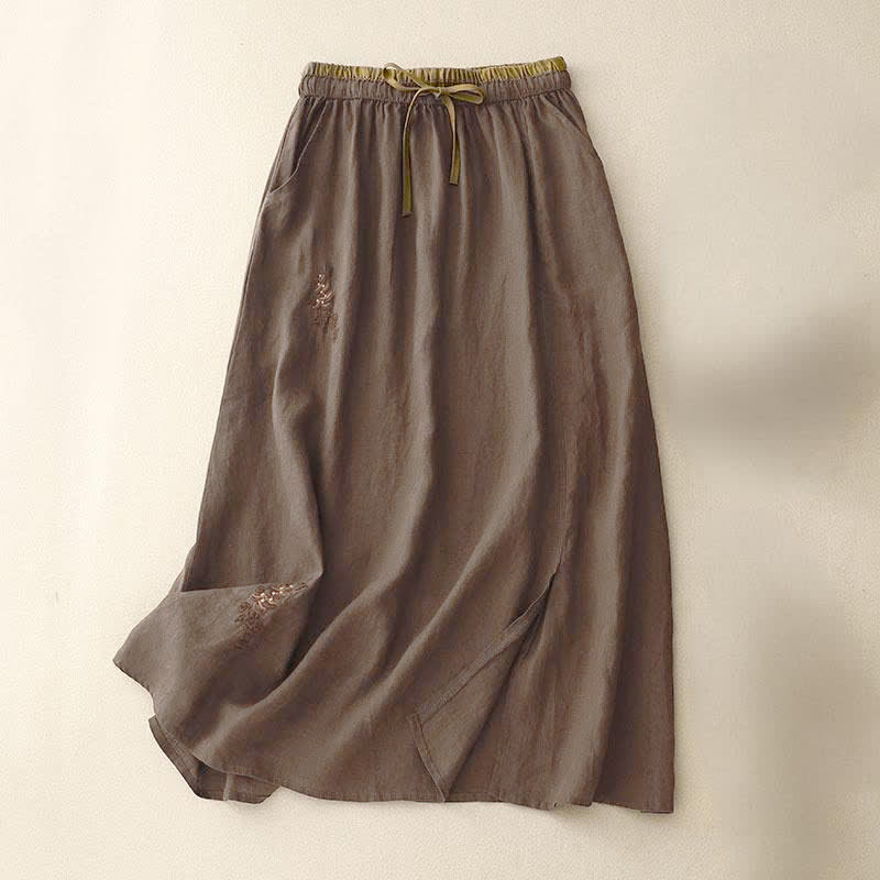 Spódnica damska ze ściągaczem i kieszeniami, vintage, z haftowanymi Buddha Stones - SaddleBrown - US8-10，UK/AU12-14，EU40-42 (2XL) - image 14
