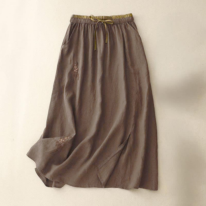 Spódnica damska ze ściągaczem i kieszeniami, vintage, z haftowanymi Buddha Stones - SaddleBrown - US8-10，UK/AU12-14，EU40-42 (2XL) - image 14