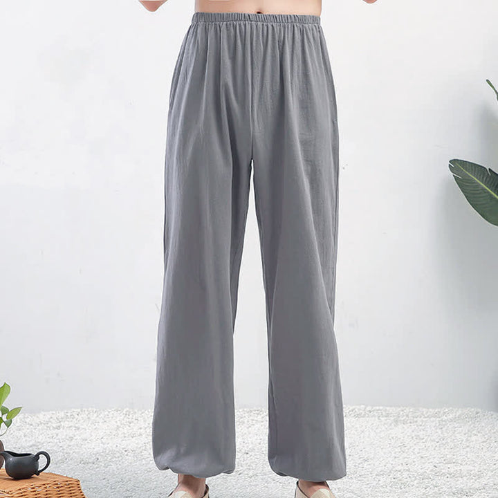 Buddha Stones Letnie Jednokolorowe Uniseksowe Spodnie do Tai Chi Qigong z Elastyczną Tasiemką i Kieszeniami - Szara samica - US8-10，UK/AU12-14，EU40-42 (2XL) - image 0