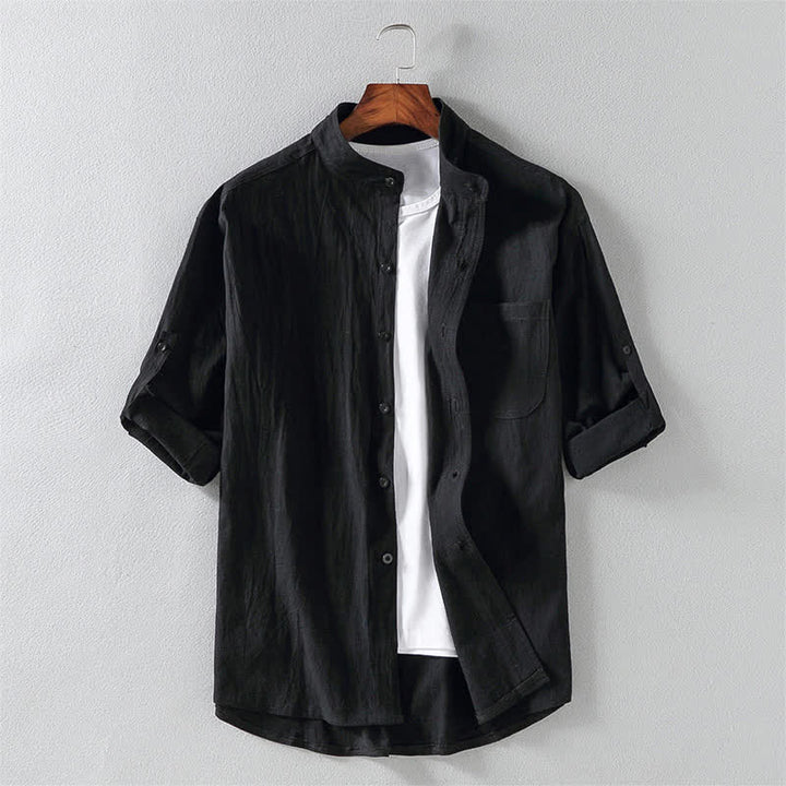 Koszula męska z krótkim rękawem i guzikami "Buddha Stones Summer Solid" - Czarny - US/UK/AU46， EU56 (5XL) - image 0