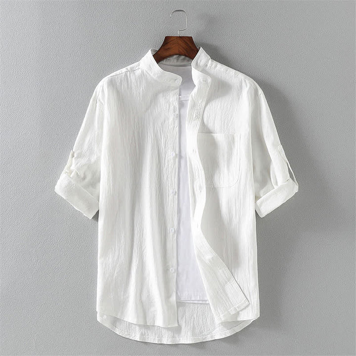Koszula męska z krótkim rękawem i guzikami "Buddha Stones Summer Solid" - Biały - US/UK/AU46， EU56 (5XL) - image 2