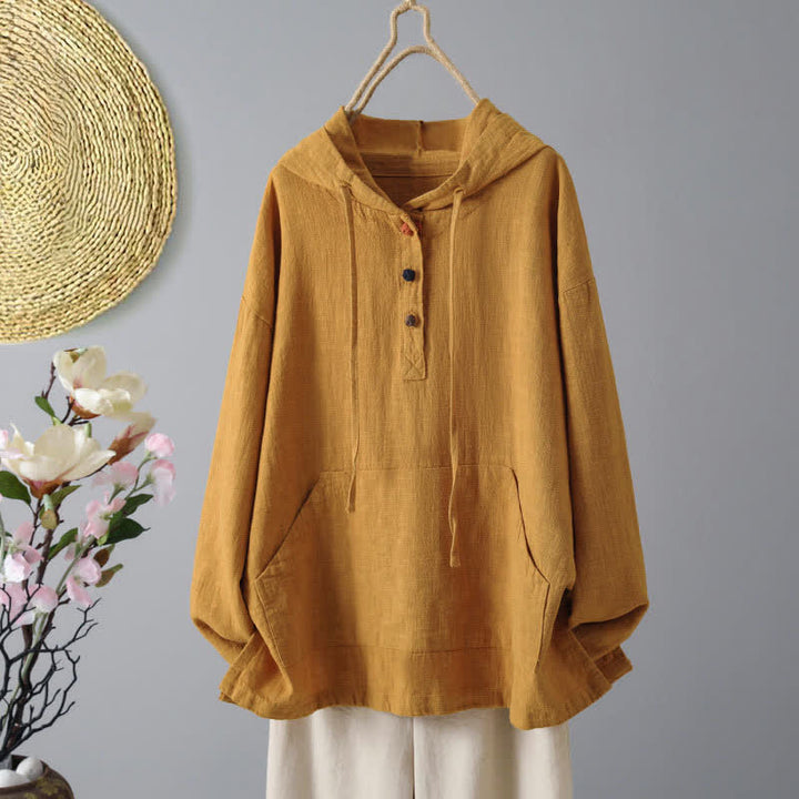 Damska bluza z kapturem z długim rękawem i kieszeniami „Buddha Stones” z prostymi guzikami - Ciemnopomarańczowy - US8-10，UK/AU12-14，EU40-42 (2XL) - image 7