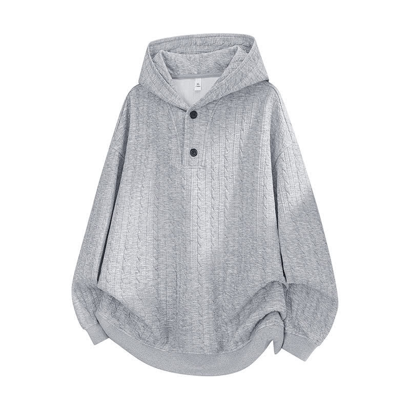 Bluza męska z kapturem z długim rękawem i guzikami w kolorze Buddha Stones na jesień i zimę - Jasnoszary - US/UK/AU42， EU52 (3XL) - image 0
