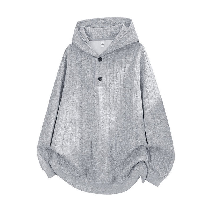 Bluza męska z kapturem z długim rękawem i guzikami w kolorze Buddha Stones na jesień i zimę - Jasnoszary - US/UK/AU42， EU52 (3XL) - image 0