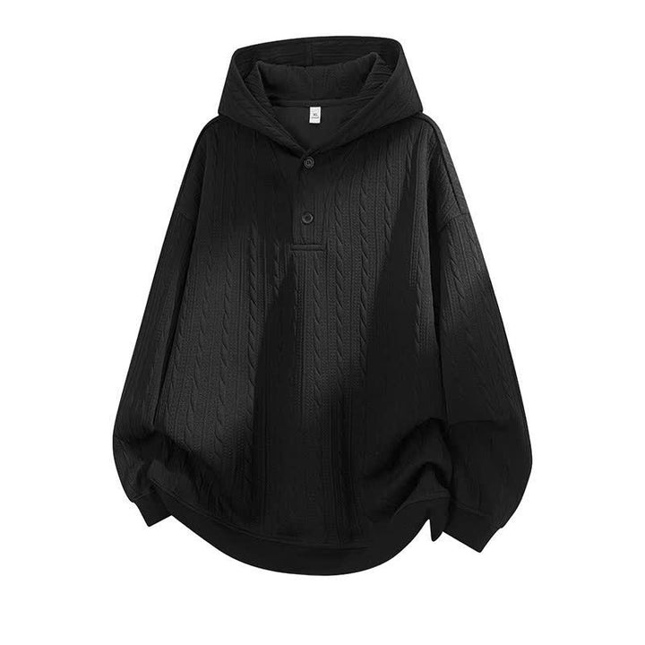 Bluza męska z kapturem z długim rękawem i guzikami w kolorze Buddha Stones na jesień i zimę - Czarny - US/UK/AU42， EU52 (3XL) - image 8