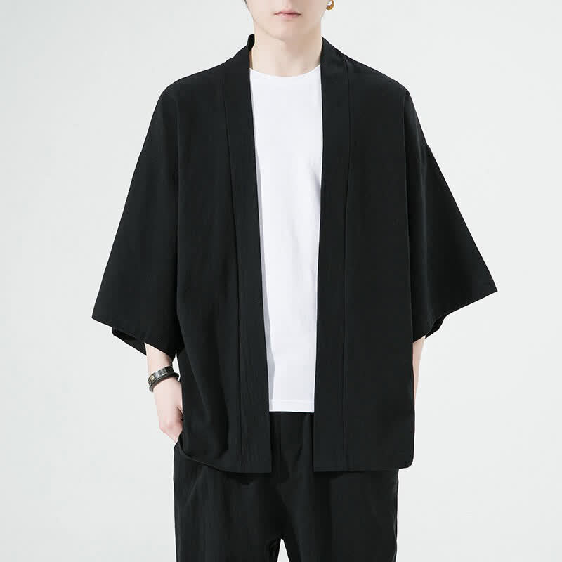 Buddha Stones Letnie, swobodne, minimalistyczne, jednolite kimona męskie - Czarny - US/UK/AU46, EU56 (5XL) - image 1