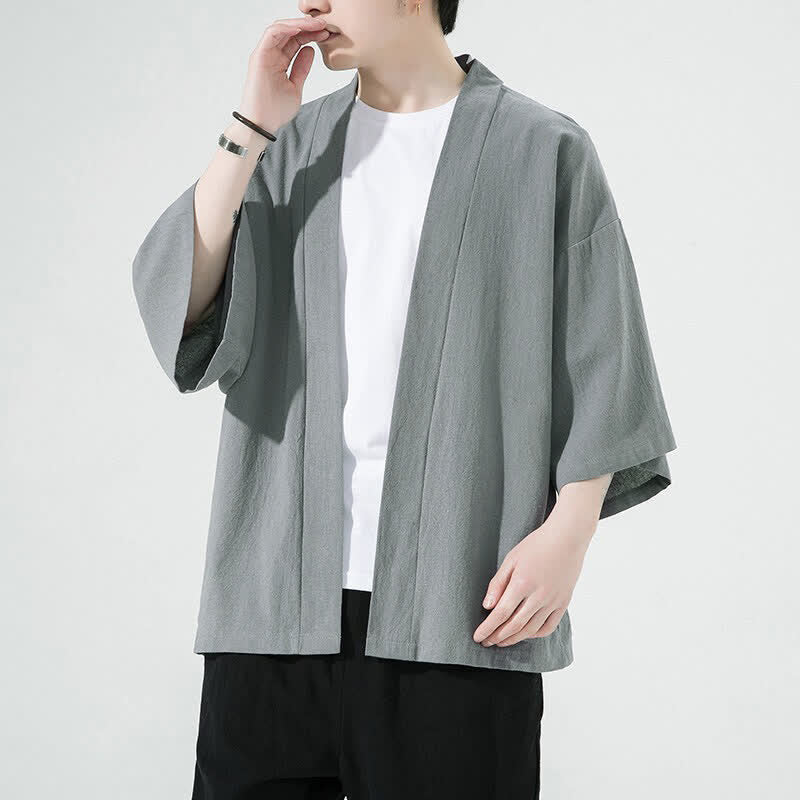 Buddha Stones Letnie, swobodne, minimalistyczne, jednolite kimona męskie - Srebrny - US/UK/AU46, EU56 (5XL) - image 0