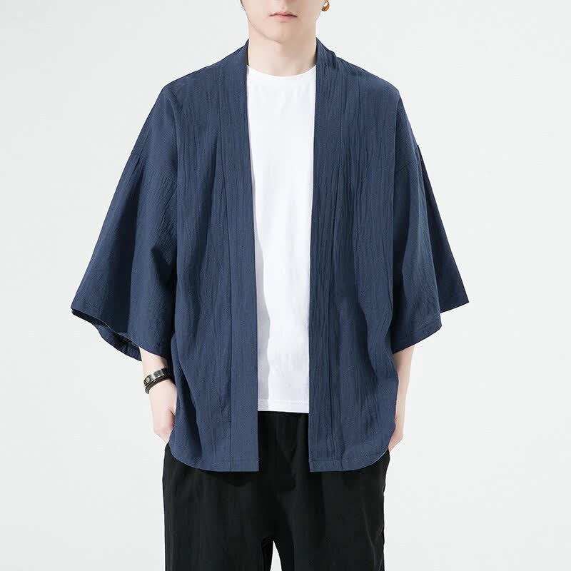 Buddha Stones Letnie, swobodne, minimalistyczne, jednolite kimona męskie - DarkSlateBlue - US/UK/AU46, EU56 (5XL) - image 3