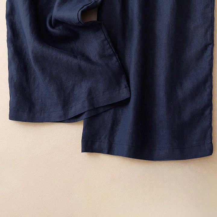 Buddha Stones Letnie, swobodne, minimalistyczne, zapinane na guziki, szerokie spodnie damskie z kieszenią do kostki - image 10