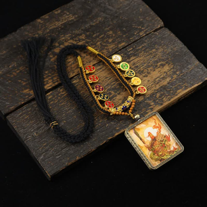 Buddha Stones Naszyjnik z plecionym frędzlem i ochroną Lord Guan z miedzi - Pomarańczowy Lord Guan Thangka na całe ciało - image 13