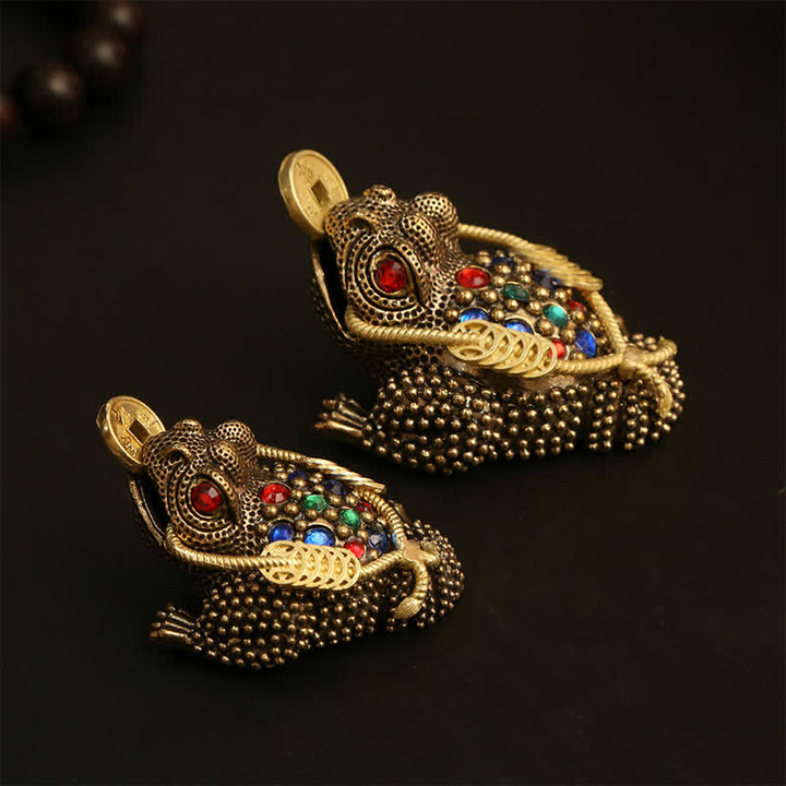 Buddha Stones Mosiężna żaba z trzema nogami symbolizująca bogactwo i fortunę - image 0