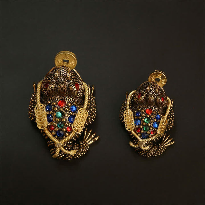 Buddha Stones Mosiężna żaba z trzema nogami symbolizująca bogactwo i fortunę - image 13