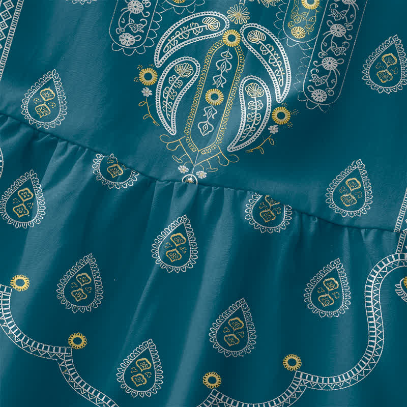 Buddha Stones Letnia, swobodna sukienka midi w stylu boho, wzór paisley, bez rękawów, z kieszeniami - image 1