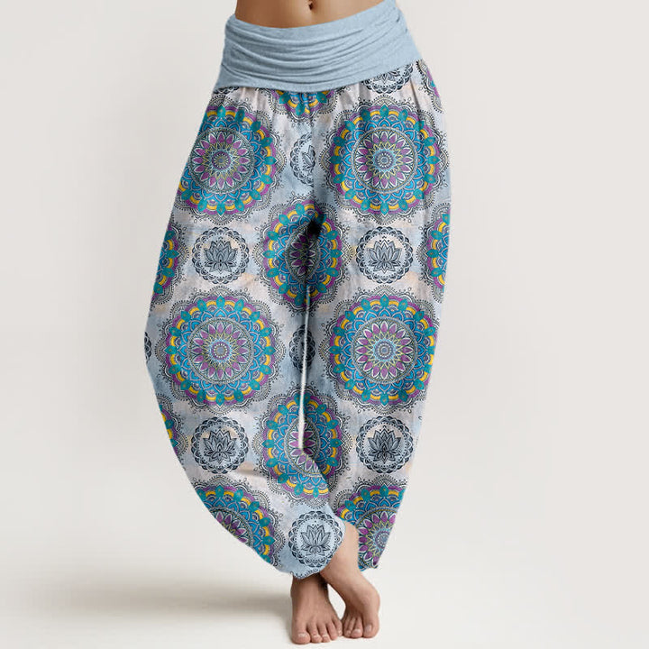 Buddha Stones Bawełniane spodnie haremki damskie z elastycznym pasem i wzorem mandali w stylu boho - LightSkyBlue - US16, UK/AU20, EU48 (3XL) - image 5