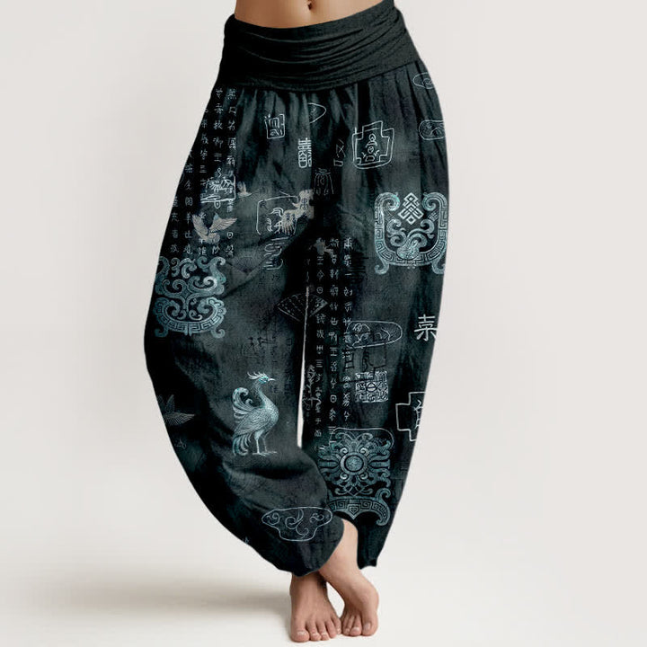 Buddha Stones Spodnie damskie typu harem z bawełny z motywem chmur Phoenix i elastyczną talią - DarkSlateGray - US16, UK/AU20, EU48 (3XL) - image 8