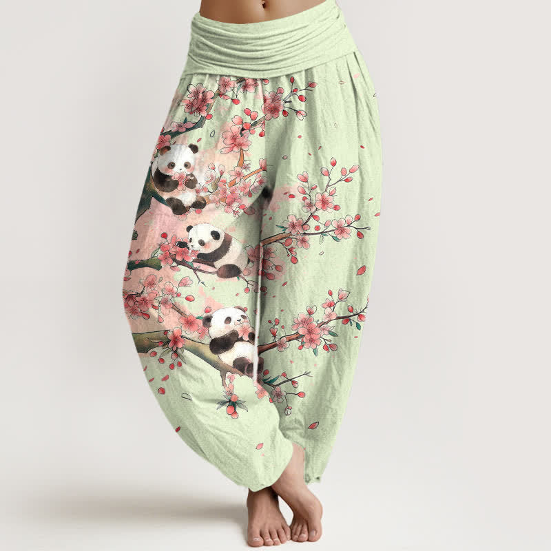 Buddha Stones Spodnie damskie typu harem z elastyczną talią i wzorem w kwiaty Sakury z bawełny panda - Miodowa spadź - US16, UK/AU20, EU48 (3XL) - image 5