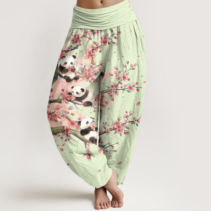 Buddha Stones Spodnie damskie typu harem z elastyczną talią i wzorem w kwiaty Sakury z bawełny panda - Miodowa spadź - US16, UK/AU20, EU48 (3XL) - image 5