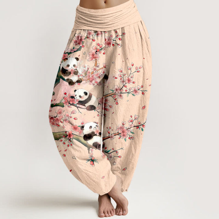 Buddha Stones Spodnie damskie typu harem z elastyczną talią i wzorem w kwiaty Sakury z bawełny panda - PeachPuff - US16, UK/AU20, EU48 (3XL) - image 8