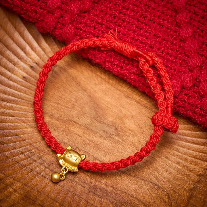 Buddha Stones Tybetańska bransoletka ochronna z miedzianym wisiorkiem "Szczęśliwy Kotek" z czerwonego sznurka, tkana ręcznie - image 11