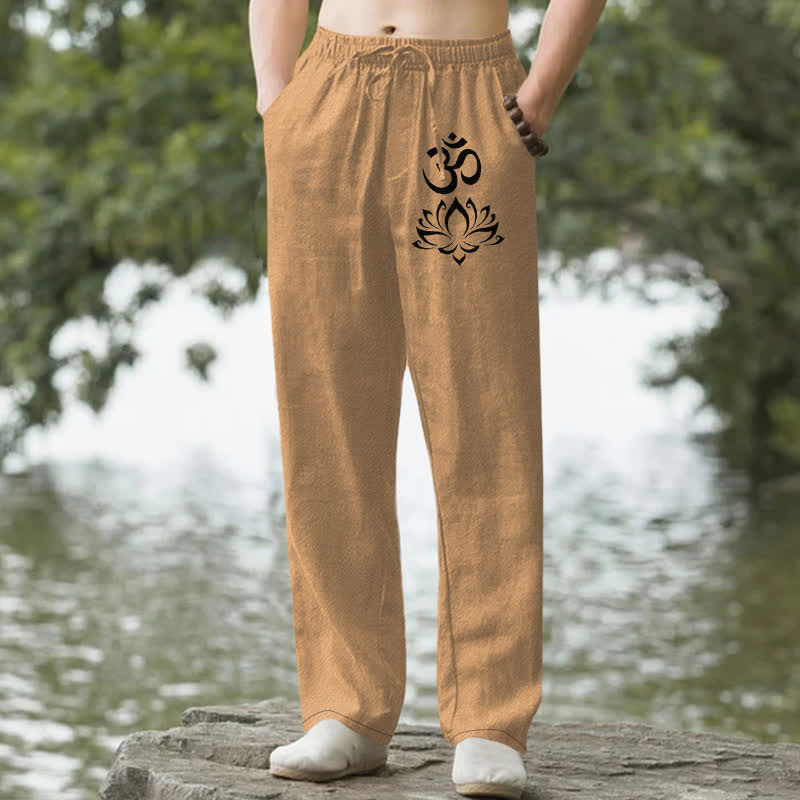 Buddha Stones Spodnie męskie zwężane z kieszeniami i wzorem Lotus Om Cotton Lotus - Peru - US/UK/AU50, EU60 (5XL) - image 4