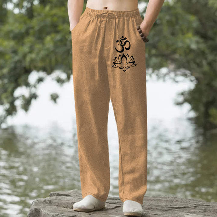 Buddha Stones Spodnie męskie zwężane z kieszeniami i wzorem Lotus Om Cotton Lotus - Peru - US/UK/AU50, EU60 (5XL) - image 4