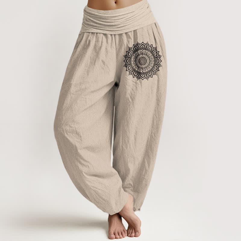 Buddha Stones Spodnie damskie typu harem z elastycznej talii z czystej bawełny z wzorem mandali - Dębnik - US16, UK/AU20, EU48 (3XL) - image 14