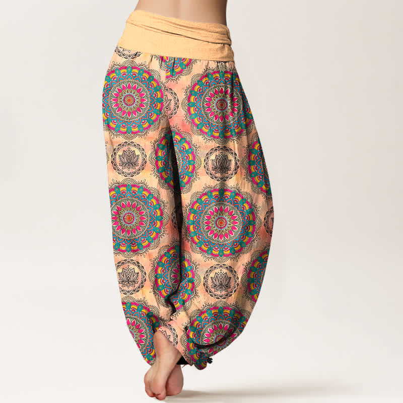 Buddha Stones Bawełniane spodnie haremki damskie z elastycznym pasem i wzorem mandali w stylu boho - image 10