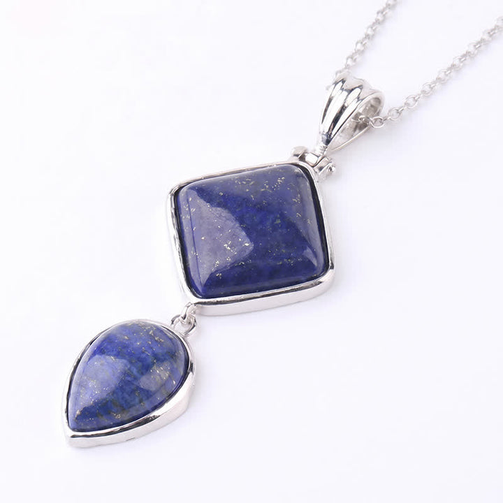 Buddha Stones Naszyjnik z podwójnym wisiorkiem i opalem z naturalnego kamienia - Lapis Lazuli - image 18