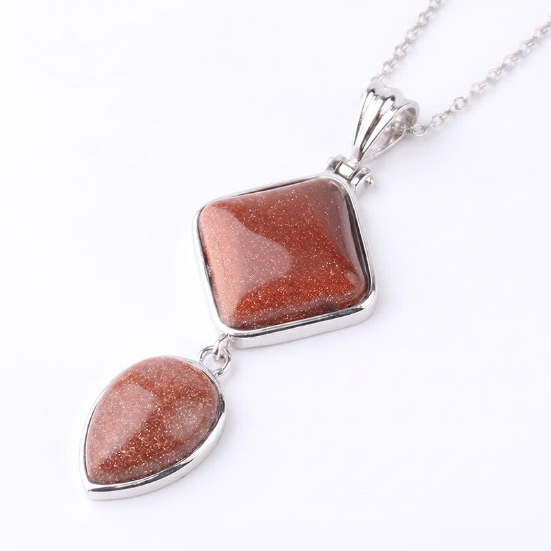 Buddha Stones Naszyjnik z podwójnym wisiorkiem i opalem z naturalnego kamienia - Goldstone - image 16